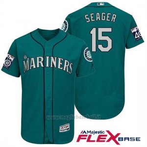 Maglia Baseball Uomo Seattle Mariners 15 Kyle Seager Aqua 2017 Flex Base