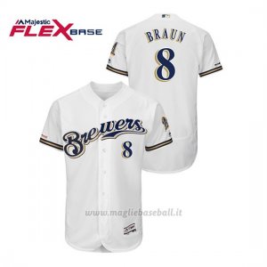 Maglia Baseball Uomo Milwaukee Brewers Ryan Braun 150th Aniversario Patch Autentico Flex Base Bianco