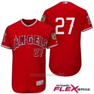 Maglia Baseball Uomo Los Angeles Angels Mike Trout 27 Scarlet 2017 Allenamento Primaverile Flex Base Giocatore