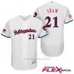 Maglia Baseball Uomo Milwaukee Brewers 2017 Estrellas y Rayas Travis Shaw Bianco Flex Base