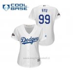Maglia Baseball Donna Los Angeles Dodgers 99 Hyun Jin Ryu 2019 Postseason Cool Base Bianco