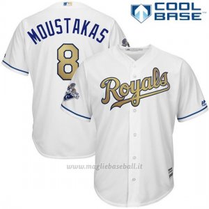 Maglia Baseball Uomo Kansas City Royals Mike Moustakas World Series Campione Or Program Bianco Cool Base