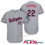 Maglia Baseball Uomo Los Angeles Dodgers 2017 Estrellas y Rayas Clayton Kershaw Grigio Flex Base