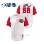 Maglia Baseball Hombre Cincinnati Reds 58 Luis Castillo Throwback 1961 Cool Base Bianco Rosso