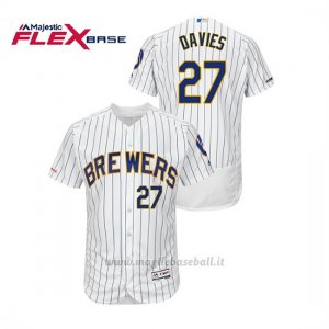 Maglia Baseball Uomo Milwaukee Brewers Zach Davies 150th Aniversario Patch Autentico Flex Base Bianco Blu