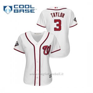 Maglia Baseball Donna Washington Nationals 3 Michael A. Tayl Or 2019 World Series Bound Cool Base Bianco