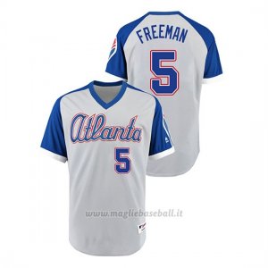 Maglia Baseball Hombre Atlanta Braves 5 Freddie Freeman Turn Back The Clock 1979 Autentico Grigio Blu