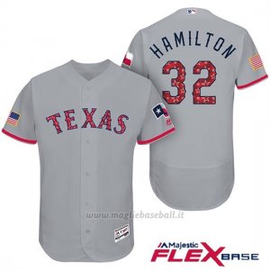 Maglia Baseball Uomo Texas Rangers 2017 Estrellas y Rayas Josh Hamilton Grigio Flex Base