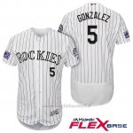 Maglia Baseball Uomo Colorado Rockies Carlos Gonzalez 5 Bianco 25th Season Flex Base
