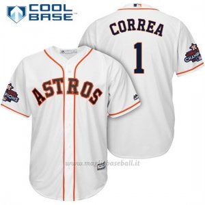 Maglia Baseball Uomo Houston Astros 2017 World Series Campione Carlos Correa Bianco Cool Base