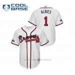 Maglia Baseball Uomo Atlanta Braves 1 Ozzie Albies 2019 Postseason Cool Base Bianco