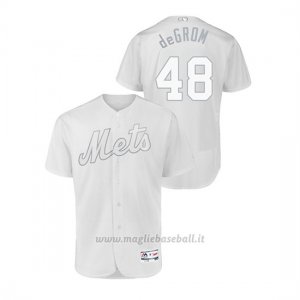 Maglia Baseball Hombre New York Mets 48 Jacob Degrom 2019 Players Weekend Autentico Bianco