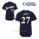 Maglia Baseball Uomo Milwaukee Brewers Carlos Gomez 27 Blu Blu Alterner Cool Base