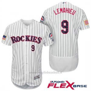 Maglia Baseball Uomo Colorado Rockies 2017 Estrellas y Rayas Dj Lemahieu 9 Bianco Flex Base