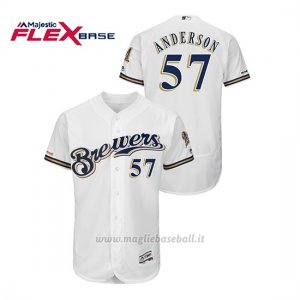 Maglia Baseball Uomo Milwaukee Brewers Chase Anderson 150th Aniversario Patch Autentico Flex Base Bianco