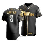 Maglia Baseball Uomo Philadelphia Phillies Bryce Harper Golden Edition Autentico Nero