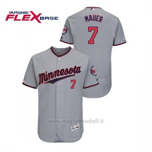 Maglia Baseball Uomo Minnesota Twins Joe Mauer 150th Aniversario Patch Autentico Flex Base Grigio