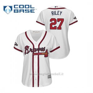 Maglia Baseball Donna Atlanta Braves 27 Austin Riley 2019 Postseason Cool Base Bianco
