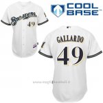 Maglia Baseball Uomo Milwaukee Brewers Bianco Yovani Gallardo Majestic Cool Base Giocatore