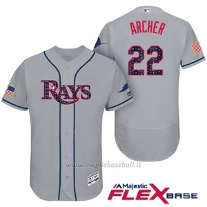 Maglia Baseball Uomo Tampa Bay Rays 2017 Estrellas y Rayas Chris Archer Grigio Flex Base