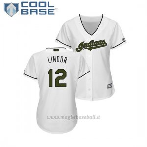 Maglia Baseball Donna Indians Francisco Lindor 2018 Dia de los Caidos Cool Base Bianco