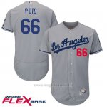 Maglia Baseball Uomo Los Angeles Dodgers Yasiel Puig Majestic Autentico Collezione Grigio Flex Base