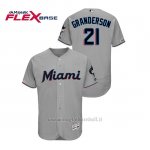 Maglia Baseball Uomo Miami Marlins Curtis Granderson 150th Aniversario Patch 2019 Flex Base Grigio