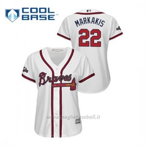 Maglia Baseball Donna Atlanta Braves 22 Nick Markakis 2019 Postseason Cool Base Bianco