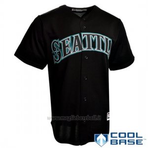 Maglia Baseball Uomo Seattle Mariners Majestic Cool Base Nero On Nero Short Sleeve