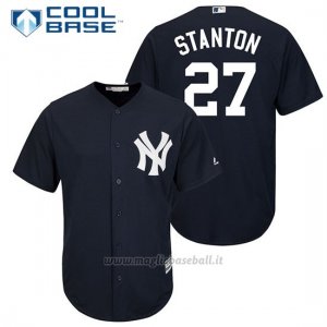 Maglia Baseball Uomo New York Yankees 27 Giancarlo Stanton Blureplica Giocatore Cool Base