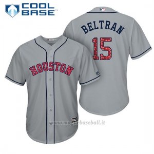 Maglia Baseball Uomo Houston Astros 2017 Estrellas y Rayas Carlos Beltran Grigio Cool Base