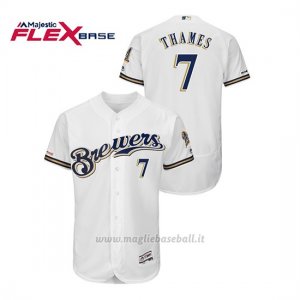 Maglia Baseball Uomo Milwaukee Brewers Eric Thames 150th Aniversario Patch Autentico Flex Base Bianco