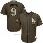 Maglia Baseball Uomo Los Angeles Dodgers 9 Yasmani Grandal Verde Salute To Service