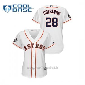 Maglia Baseball Donna Houston Astros 28 Robinson Chirinos 2019 World Series Bound Cool Base Bianco