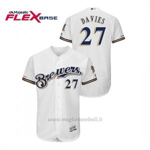 Maglia Baseball Uomo Milwaukee Brewers Zach Davies 150th Aniversario Patch Autentico Flex Base Bianco
