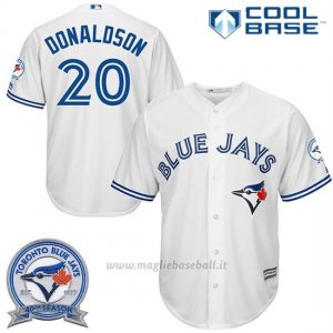Maglia Baseball Uomo Toronto Blue Jays Josh Donaldson 20 Bianco Cool Base 40 Anniversario