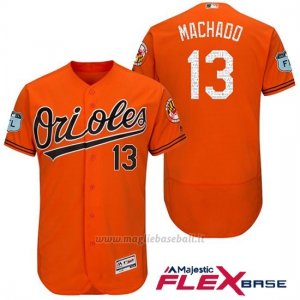 Maglia Baseball Uomo Baltimore Orioles 13 Manny Machado Arancione 2017 Allenamento Primaverile Flex Base Giocatore