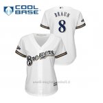 Maglia Baseball Donna Milwaukee Brewers 8 Ryan Braun 2019 Postseason Cool Base Bianco