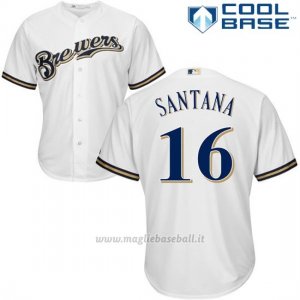 Maglia Baseball Uomo Milwaukee Brewers Domingo Santana Bianco Autentico Collezione Cool Base Custom