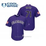 Maglia Baseball Uomo Colorado Rockies Wade Davis Cool Base Entrenamiento De Primavera 2019 Viola
