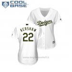 Maglia Baseball Donna Los Angeles Dodgers Clayton Kershaw 2018 Dia de los Caidos Cool Base Bianco