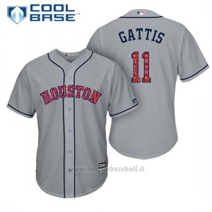 Maglia Baseball Uomo Houston Astros 2017 Estrellas y Rayas Evan Gattis Grigio Cool Base