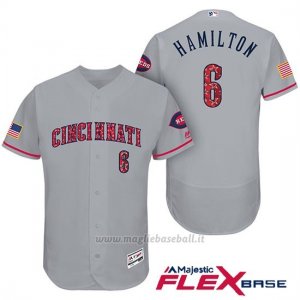 Maglia Baseball Uomo Cincinnati Reds 2017 Estrellas Y Rayas 6 Billy Hamilton Grigio Flex Base