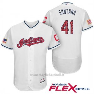 Maglia Baseball Uomo Cleveland Indians 2017 Estrellas y Rayas Carlos Santana Bianco Flex Base
