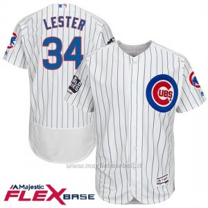 Maglia Baseball Uomo Chicago Cubs 34 Jon Lester Bianco 2016 World Series Champions Flex Base