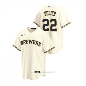 Maglia Baseball Uomo Milwaukee Brewers Christian Yelich Replica Primera Crema