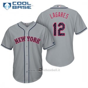 Maglia Baseball Uomo New York Mets 2017 Estrellas y Rayas Juan Lagares Grigio Cool Base