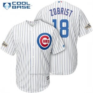 Maglia Baseball Uomo Chicago Cubs 2017 Postseason 18 Ben Zobrist Bianco Cool Base