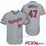 Maglia Baseball Uomo Washington Nationals 2017 Estrellas y Rayas Gio Gonzalez Grigio Flex Base