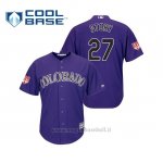 Maglia Baseball Uomo Colorado Rockies Trevor Story Cool Base Entrenamiento De Primavera 2019 Viola
